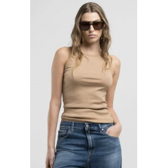 REPLAY RIB-KNIT SLIM-FIT TOP TAN