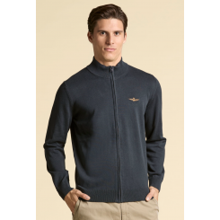 AERONAUTICA MILITARE SWEATER MED GENNEMG&Aring;ENDE LYNL&Aring;S MARINE.
